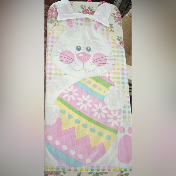 Handmade Cotton Colorful Easter Bunny Apron Springtime Cottagecore Pink Yellow - Picture 5 of 7